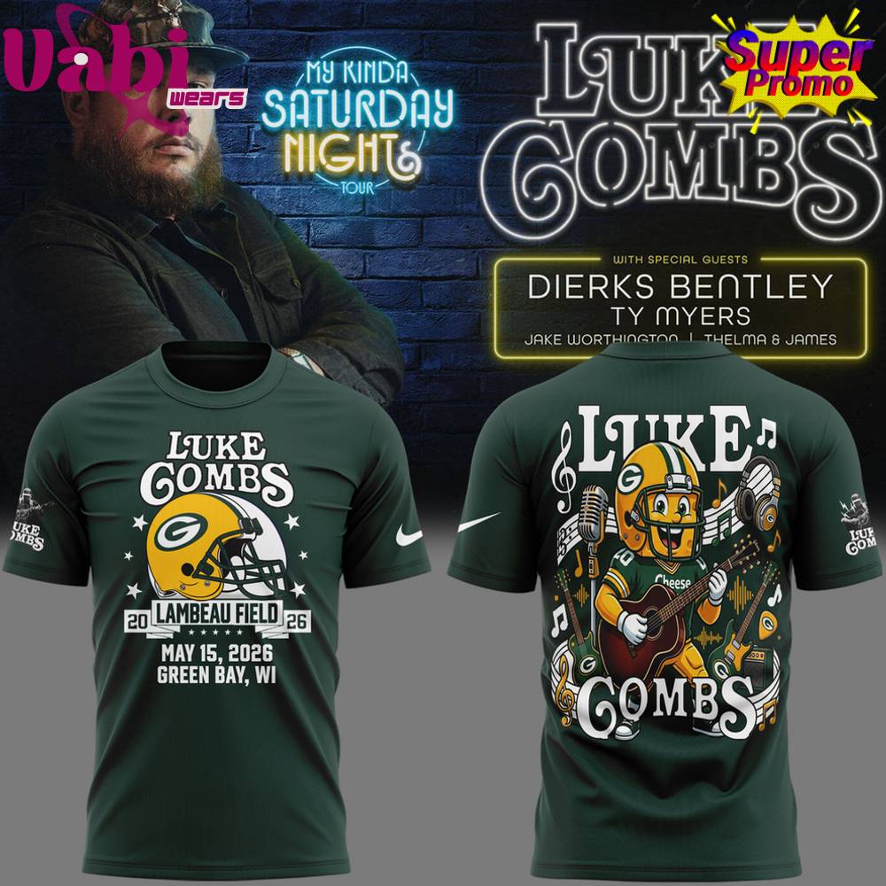 Luke Combs x Green Bay Packers My Kinda Saturday Night Tour 2026 TShirt 1 Luke Combs x Green Bay Packers My Kinda Saturday Night Tour 2026 TShirt 1