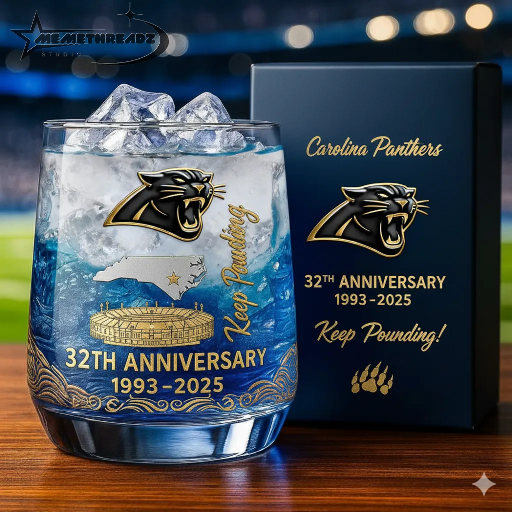 Carolina Panthers 32nd Anniversary Whiskey Glass Carolina Panthers 32nd Anniversary Whiskey Glass
