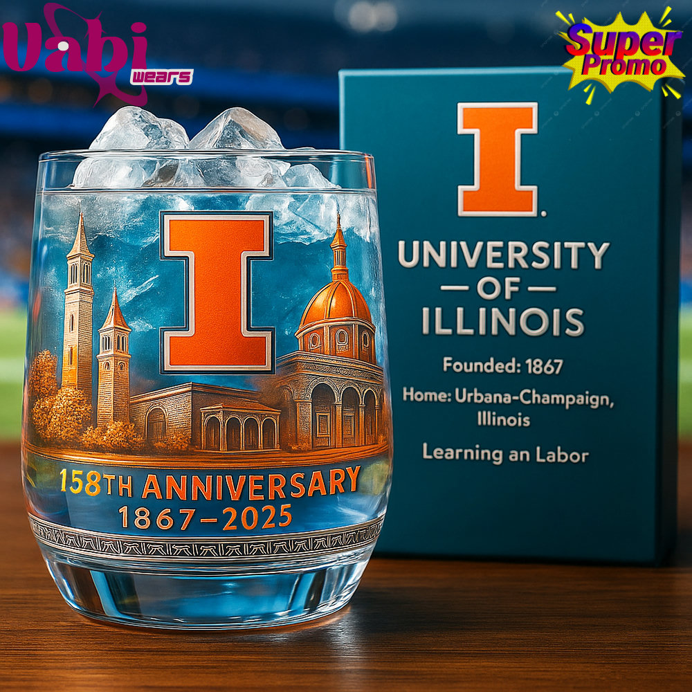 University of Illinois 158th Anniversary Commemorative Whiskey Glass University of Illinois 158th Anniversary Commemorative Whiskey Glass